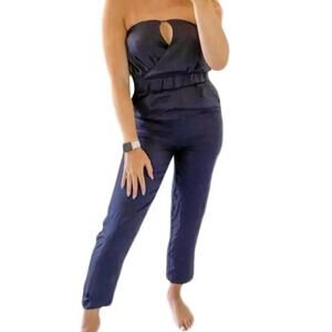NWT J. Crew Collection Navy Blue 100% Silk Strapless Jumpsuit Size 8